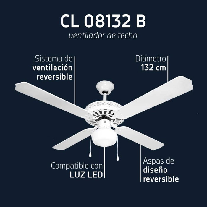 Orbegozo Ventilador de Techo CL 08132 B, 132cm, 60W, Blanco